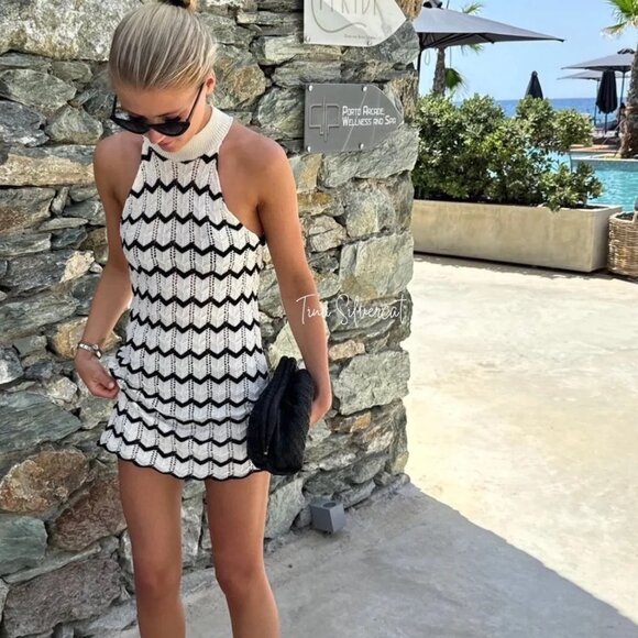 BLOGGER'S FAVE! Zara Striped Knit Mini Dress White Black NWT - Picture 10 of 16